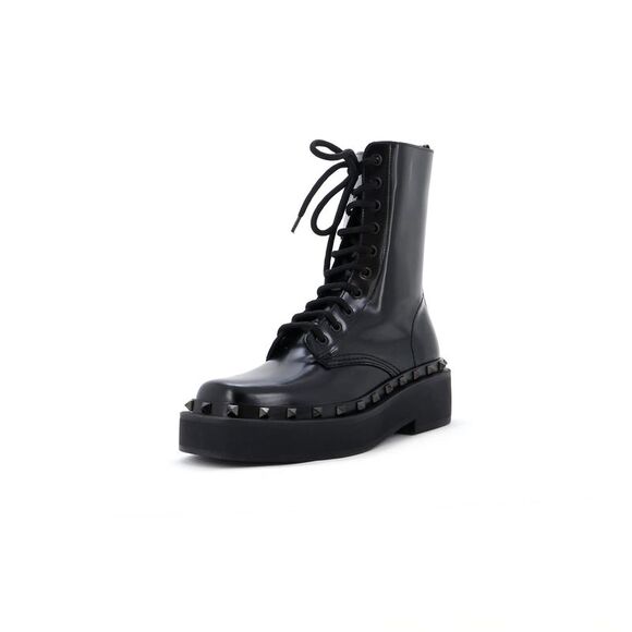 Valentino Garavani Women's Rockstud M-Way Combat Boots Leather Black - Picture 1 of 6